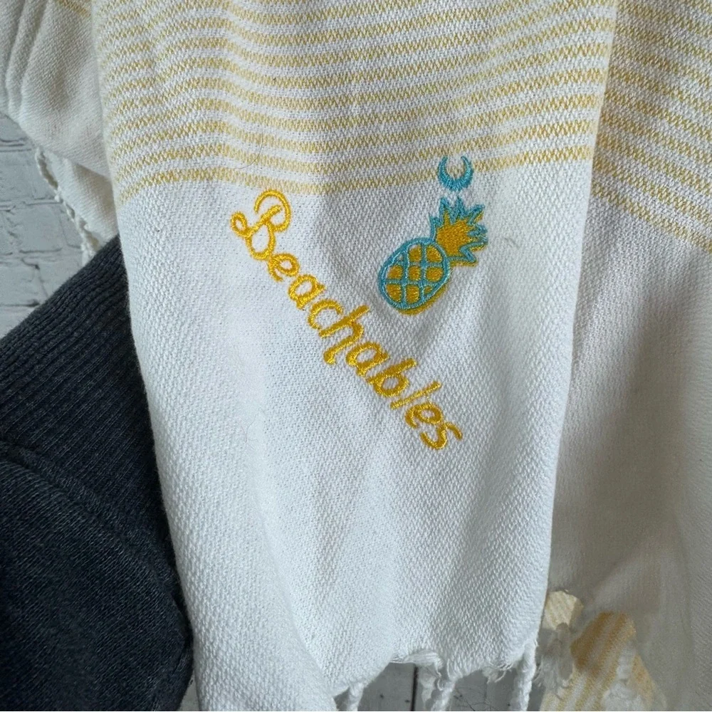 Beachables Striped 3‑in‑1 Turkish Cotton Beach Bag Yellow White Pineapple Print